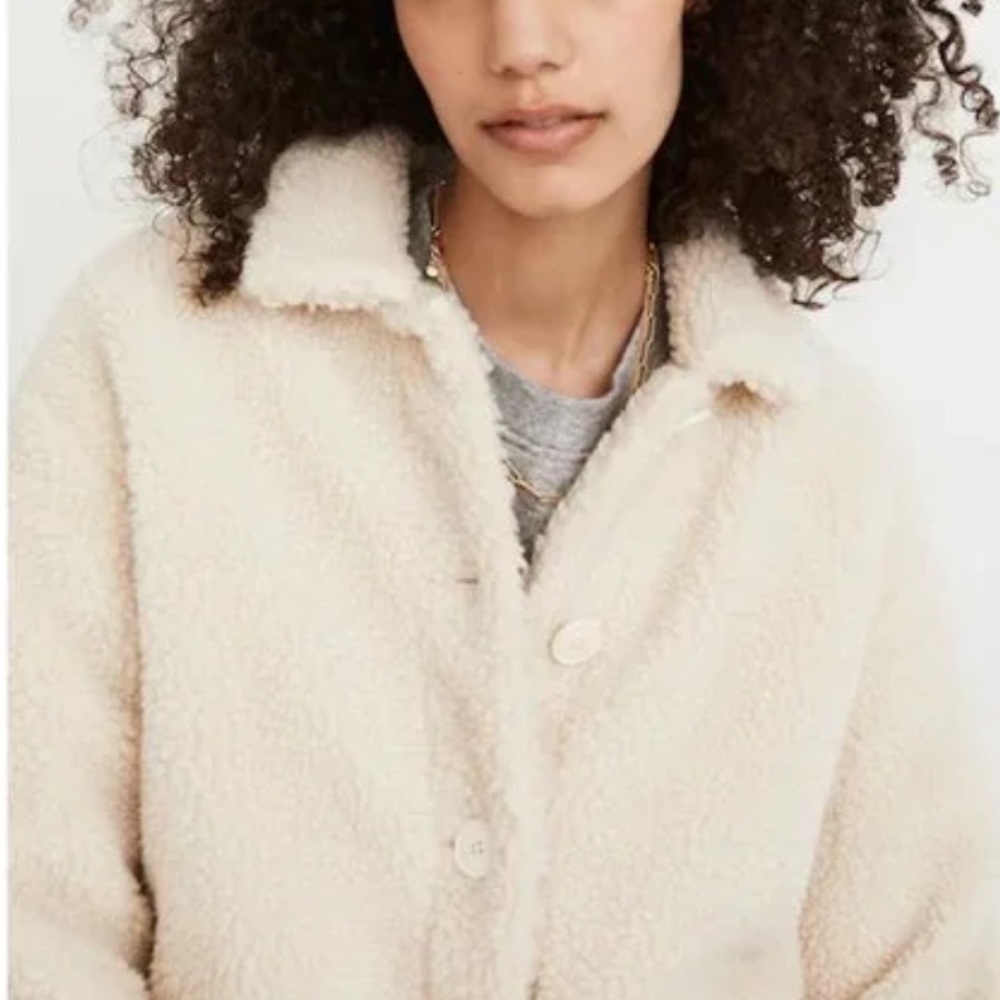 Madewell cream Sherpa soft oversized teddy jacket coat white beige tan small - Picture 3 of 10